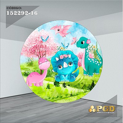 PAINEL REDONDO 1,5 x 1,5 MT -  tema - DINO BABY Modelo 16 TECIDO EM - HELANCA