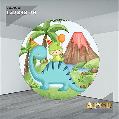 PAINEL REDONDO 1,5 x 1,5 MT -  tema - DINO BABY Modelo 26 TECIDO EM - HELANCA