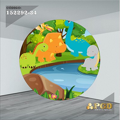 PAINEL REDONDO 1,5 x 1,5 MT -  tema - DINO BABY Modelo 34 TECIDO EM - HELANCA