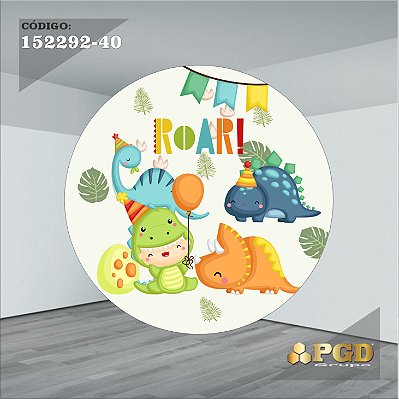 PAINEL REDONDO 1,5 x 1,5 MT -  tema - DINO BABY Modelo 40 TECIDO EM - HELANCA