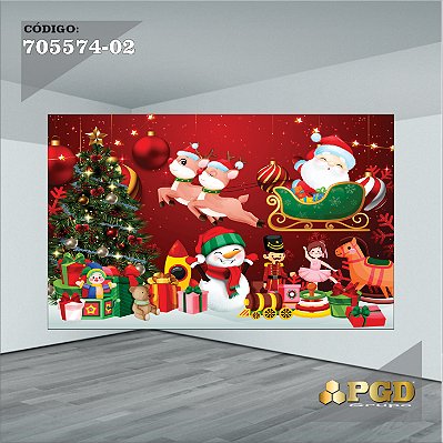 PAINEL RETANGULAR 4,00 X 2,48 MT tema - Natal Modelo 02 TECIDO EM - MICRO LIGHT