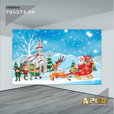 PAINEL RETANGULAR 4,00 X 2,48 MT tema - Natal Modelo 08 TECIDO EM - MICRO LIGHT
