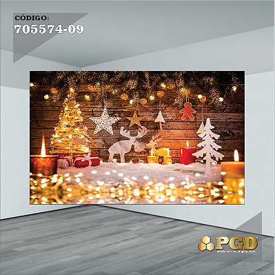 PAINEL RETANGULAR 4,00 X 2,48 MT tema - Natal Modelo 09 TECIDO EM - MICRO LIGHT