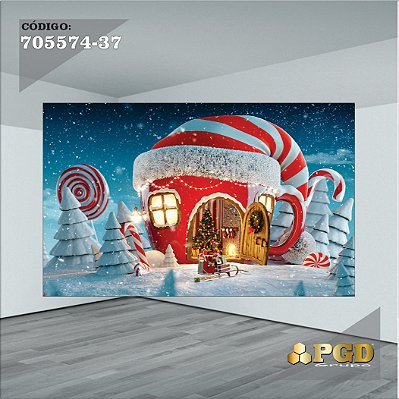 PAINEL RETANGULAR 4,00 X 2,48 MT tema - Natal Modelo 37 TECIDO EM - MICRO LIGHT