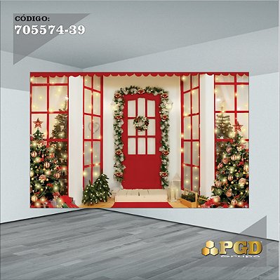 PAINEL RETANGULAR 4,00 X 2,48 MT tema - Natal Modelo 39 TECIDO EM - MICRO LIGHT