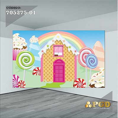 PAINEL RETANGULAR 4,00 X 2,48 MT tema - CONFEITARIA Modelo 01 TECIDO EM - MICRO LIGHT