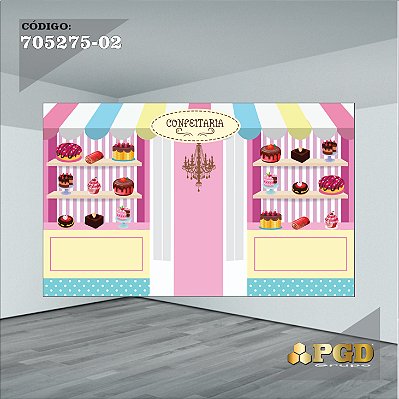 PAINEL RETANGULAR 4,00 X 2,48 MT tema - CONFEITARIA Modelo 02 TECIDO EM - MICRO LIGHT
