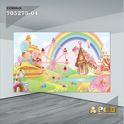 PAINEL RETANGULAR 4,00 X 2,48 MT tema - CONFEITARIA Modelo 04 TECIDO EM - MICRO LIGHT