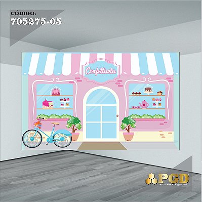 PAINEL RETANGULAR 4,00 X 2,48 MT tema - CONFEITARIA Modelo 05 TECIDO EM - MICRO LIGHT