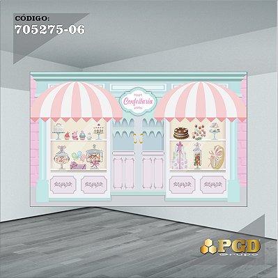 PAINEL RETANGULAR 4,00 X 2,48 MT tema - CONFEITARIA Modelo 06 TECIDO EM - MICRO LIGHT