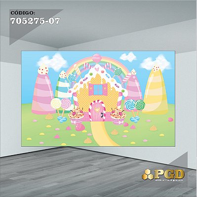 PAINEL RETANGULAR 4,00 X 2,48 MT tema - CONFEITARIA Modelo 07 TECIDO EM - MICRO LIGHT