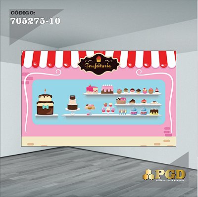 PAINEL RETANGULAR 4,00 X 2,48 MT tema - CONFEITARIA Modelo 10 TECIDO EM - MICRO LIGHT
