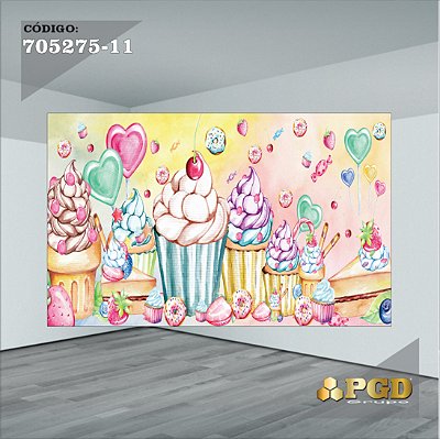 PAINEL RETANGULAR 4,00 X 2,48 MT tema - CONFEITARIA Modelo 11 TECIDO EM - MICRO LIGHT