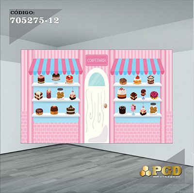 PAINEL RETANGULAR 4,00 X 2,48 MT tema - CONFEITARIA Modelo 12 TECIDO EM - MICRO LIGHT