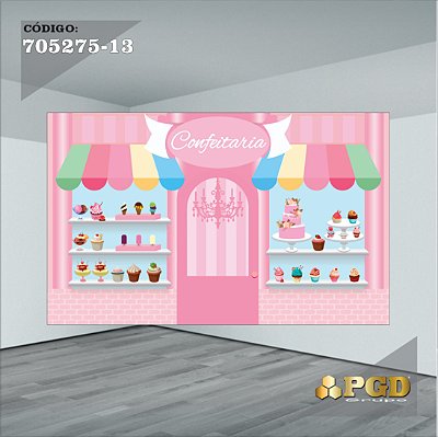 PAINEL RETANGULAR 4,00 X 2,48 MT tema - CONFEITARIA Modelo 13 TECIDO EM - MICRO LIGHT