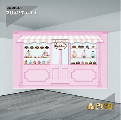PAINEL RETANGULAR 4,00 X 2,48 MT tema - CONFEITARIA Modelo 14 TECIDO EM - MICRO LIGHT