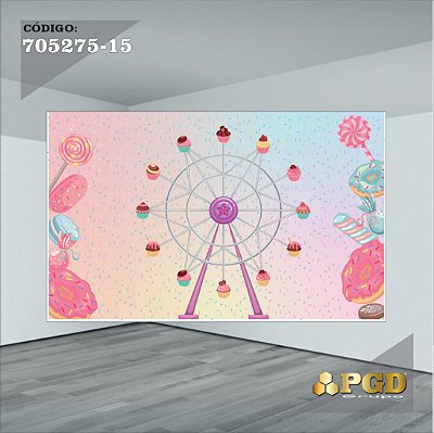 PAINEL RETANGULAR 4,00 X 2,48 MT tema - CONFEITARIA Modelo 15 TECIDO EM - MICRO LIGHT