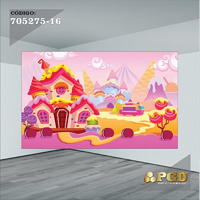 PAINEL RETANGULAR 4,00 X 2,48 MT tema - CONFEITARIA Modelo 16 TECIDO EM - MICRO LIGHT