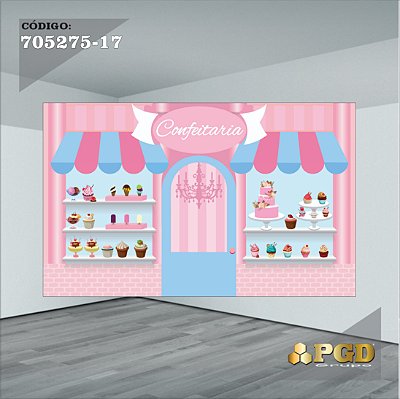 PAINEL RETANGULAR 4,00 X 2,48 MT tema - CONFEITARIA Modelo 17 TECIDO EM - MICRO LIGHT