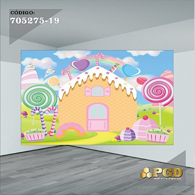 PAINEL RETANGULAR 4,00 X 2,48 MT tema - CONFEITARIA Modelo 19 TECIDO EM - MICRO LIGHT