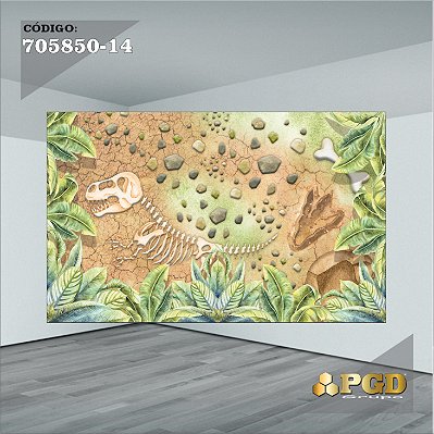 PAINEL RETANGULAR 4,00 X 2,48 MT tema - DINOSSAUROS Modelo 14 TECIDO EM - MICRO LIGHT