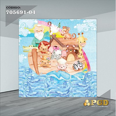 PAINEL RETANGULAR 4,00 X 2,48 MT tema - ARCA DE NOÉ Modelo 04 TECIDO EM - MICRO LIGHT