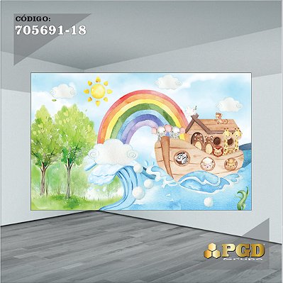 PAINEL RETANGULAR 4,00 X 2,48 MT tema - ARCA DE NOÉ Modelo 18 TECIDO EM - MICRO LIGHT