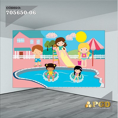 PAINEL RETANGULAR 4,00 X 2,48 MT tema - POOL PARTY Modelo 06 TECIDO EM - MICRO LIGHT