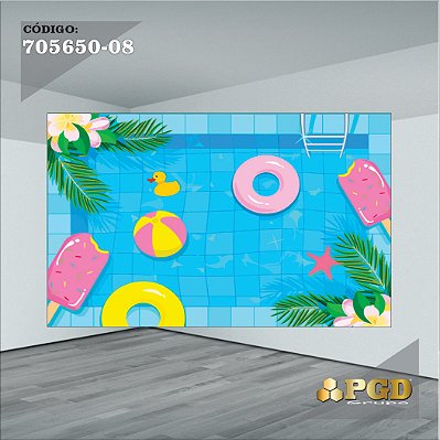 PAINEL RETANGULAR 4,00 X 2,48 MT tema - POOL PARTY Modelo 08 TECIDO EM - MICRO LIGHT