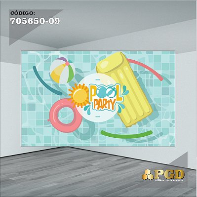 PAINEL RETANGULAR 4,00 X 2,48 MT tema - POOL PARTY Modelo 09 TECIDO EM - MICRO LIGHT