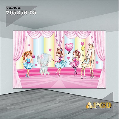 PAINEL RETANGULAR 4,00 X 2,48 MT tema - CIRCO ROSA Modelo 05 TECIDO EM - MICRO LIGHT