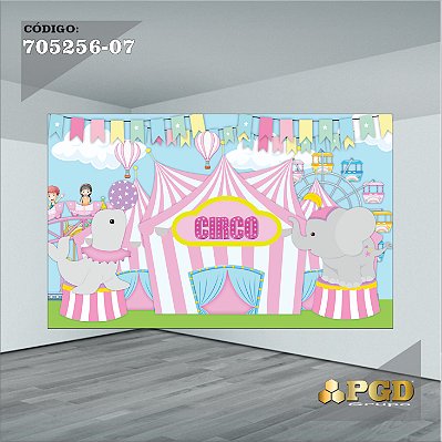 PAINEL RETANGULAR 4,00 X 2,48 MT tema - CIRCO ROSA Modelo 07 TECIDO EM - MICRO LIGHT