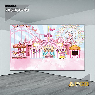 PAINEL RETANGULAR 4,00 X 2,48 MT tema - CIRCO ROSA Modelo 09 TECIDO EM - MICRO LIGHT