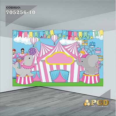 PAINEL RETANGULAR 4,00 X 2,48 MT tema - CIRCO ROSA Modelo 10 TECIDO EM - MICRO LIGHT