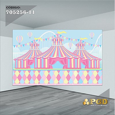PAINEL RETANGULAR 4,00 X 2,48 MT tema - CIRCO ROSA Modelo 11 TECIDO EM - MICRO LIGHT