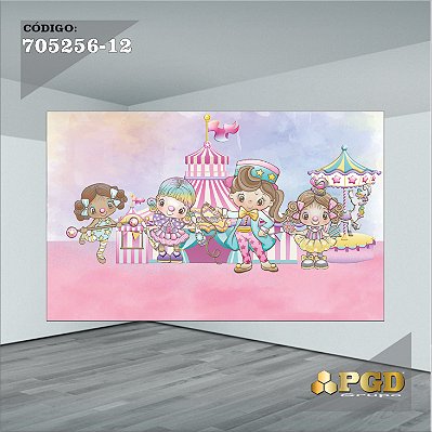 PAINEL RETANGULAR 4,00 X 2,48 MT tema - CIRCO ROSA Modelo 12 TECIDO EM - MICRO LIGHT