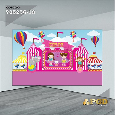 PAINEL RETANGULAR 4,00 X 2,48 MT tema - CIRCO ROSA Modelo 13 TECIDO EM - MICRO LIGHT
