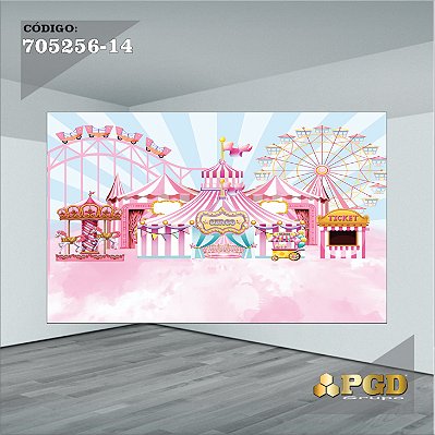 PAINEL RETANGULAR 4,00 X 2,48 MT tema - CIRCO ROSA Modelo 14 TECIDO EM - MICRO LIGHT