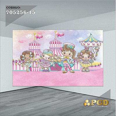 PAINEL RETANGULAR 4,00 X 2,48 MT tema - CIRCO ROSA Modelo 15 TECIDO EM - MICRO LIGHT