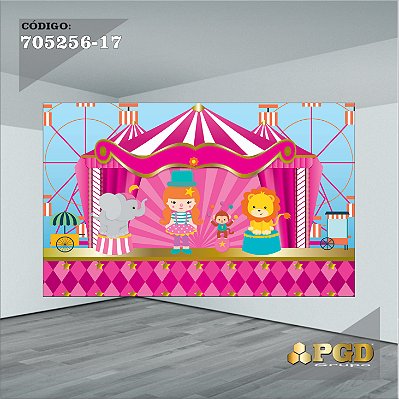 PAINEL RETANGULAR 4,00 X 2,48 MT tema - CIRCO ROSA Modelo 17 TECIDO EM - MICRO LIGHT