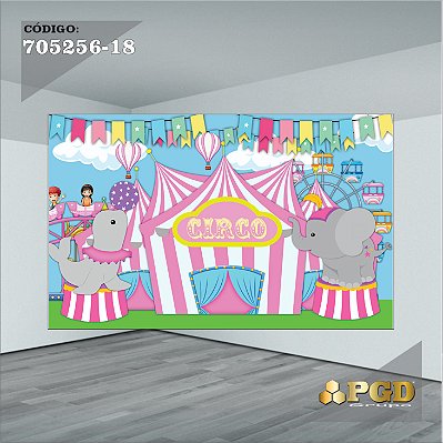 PAINEL RETANGULAR 4,00 X 2,48 MT tema - CIRCO ROSA Modelo 18 TECIDO EM - MICRO LIGHT