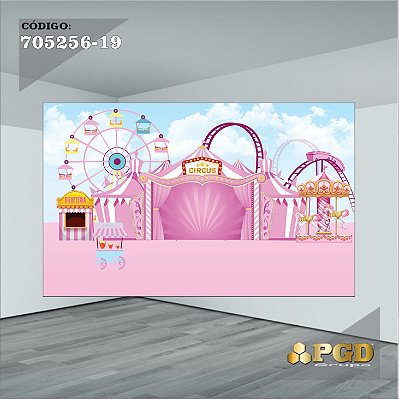 PAINEL RETANGULAR 4,00 X 2,48 MT tema - CIRCO ROSA Modelo 19 TECIDO EM - MICRO LIGHT