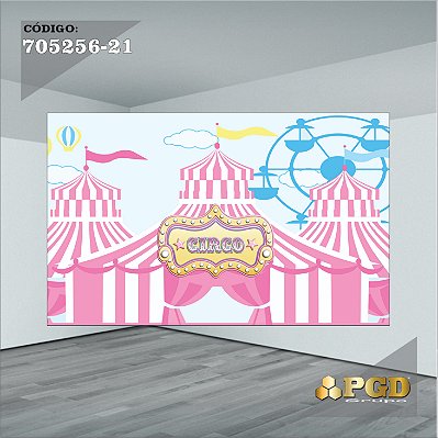 PAINEL RETANGULAR 4,00 X 2,48 MT tema - CIRCO ROSA Modelo 21 TECIDO EM - MICRO LIGHT