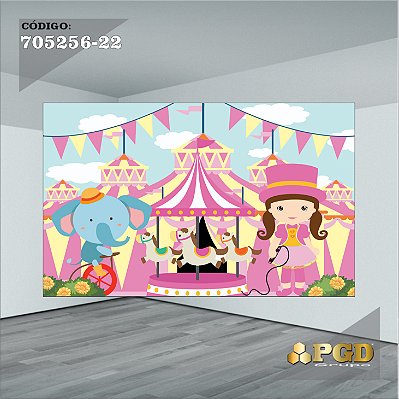 PAINEL RETANGULAR 4,00 X 2,48 MT tema - CIRCO ROSA Modelo 22 TECIDO EM - MICRO LIGHT