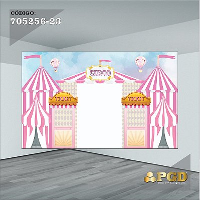 PAINEL RETANGULAR 4,00 X 2,48 MT tema - CIRCO ROSA Modelo 23 TECIDO EM - MICRO LIGHT