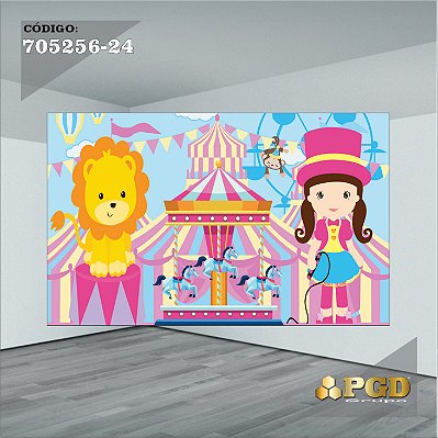 PAINEL RETANGULAR 4,00 X 2,48 MT tema - CIRCO ROSA Modelo 24 TECIDO EM - MICRO LIGHT