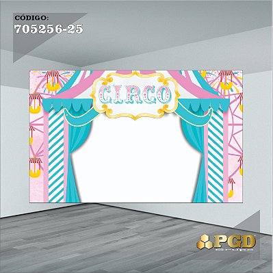 PAINEL RETANGULAR 4,00 X 2,48 MT tema - CIRCO ROSA Modelo 25 TECIDO EM - MICRO LIGHT