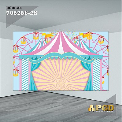 PAINEL RETANGULAR 4,00 X 2,48 MT tema - CIRCO ROSA Modelo 28 TECIDO EM - MICRO LIGHT