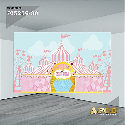 PAINEL RETANGULAR 4,00 X 2,48 MT tema - CIRCO ROSA Modelo 30 TECIDO EM - MICRO LIGHT