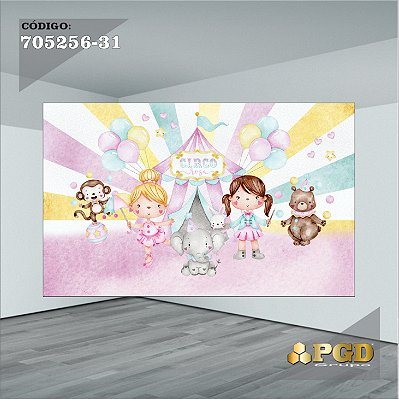 PAINEL RETANGULAR 4,00 X 2,48 MT tema - CIRCO ROSA Modelo 31 TECIDO EM - MICRO LIGHT